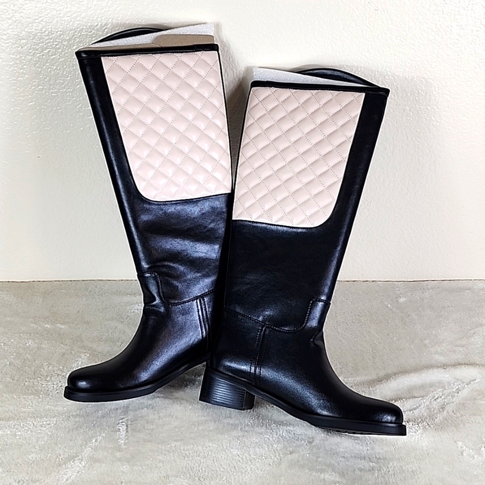 Shein Two Tone Black Pull On Riding Boots